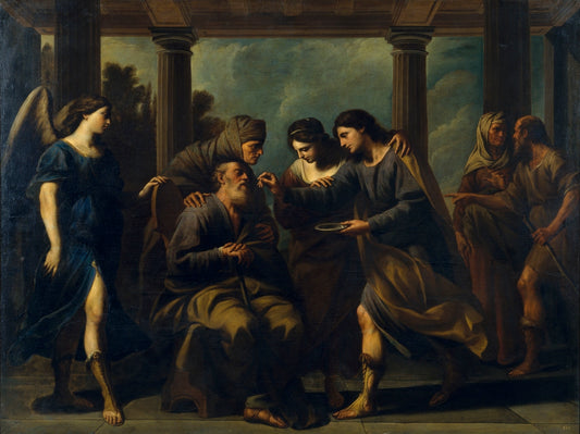 Tobias Curing the Sight of Saint Paul, vintage artwork by Andrea Vaccaro, 12x8" (A4) Poster