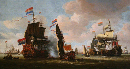 The Dutch Fleet in the Harbour of Amsterdam, vintage artwork by Abraham Jansz. Storck, 12x8" (A4) Poster