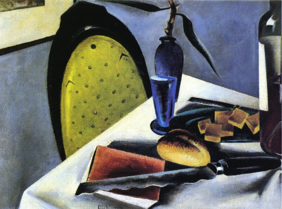 Still Life with Yellow-Green Chair, vintage artwork by Preston Dickinson, 12x8" (A4) Poster