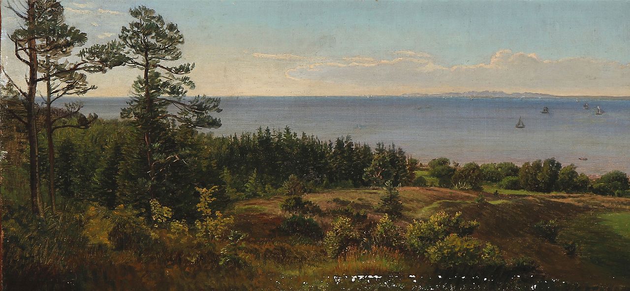 View from the North Coast of Zealand towards Kullen in Sweden, vintage artwork by Peter Christian Skovgaard, A3 (16x12") Poster Print