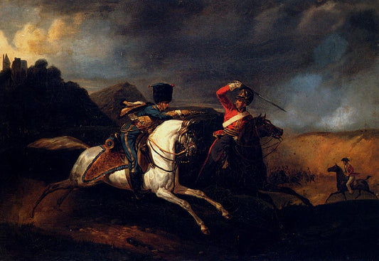 Two Soldiers On Horseback, vintage artwork by Horace Vernet, A3 (16x12") Poster Print