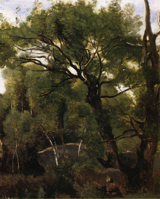 An Artist Painting in the Forest of Fountainebleau, vintage artwork by Jean-Baptiste-Camille Corot, A3 (16x12") Poster Print