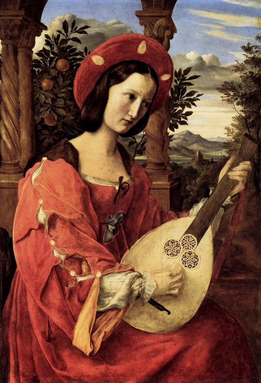 Portrait of Mrs Klara Bianka of Quandt with lute, vintage artwork by Julius Schnorr von Carolsfeld, A3 (16x12") Poster Print