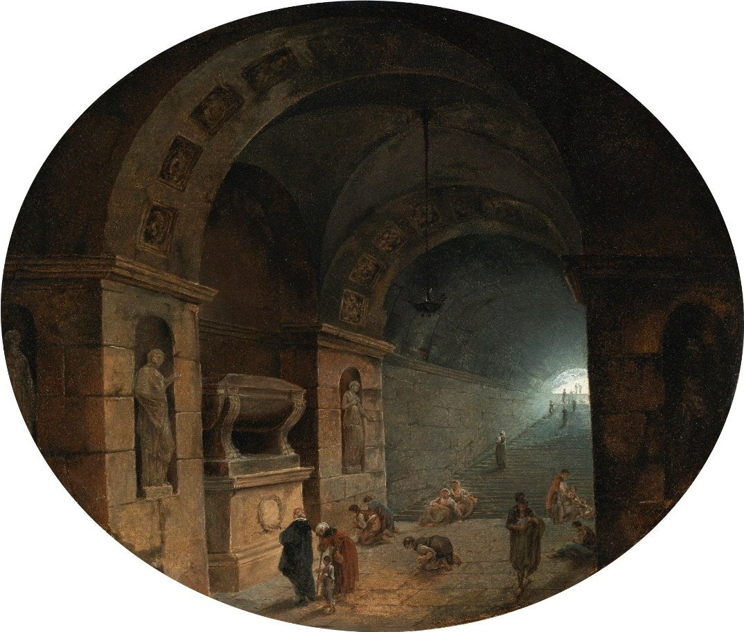 Figures in a Crypt, vintage artwork by Hubert Robert, 12x8" (A4) Poster