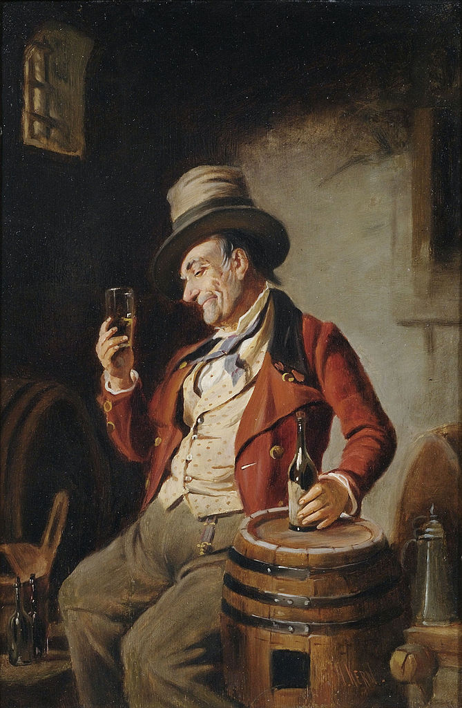 Wine Drinker in the Cellar, vintage artwork by Hermann Kern, 12x8" (A4) Poster