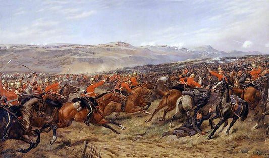 The Charge of the Heavy Brigade at the Battle of Balaclava, 25 October 1854, vintage artwork by Godfrey Douglas Giles, 12x8" (A4) Poster