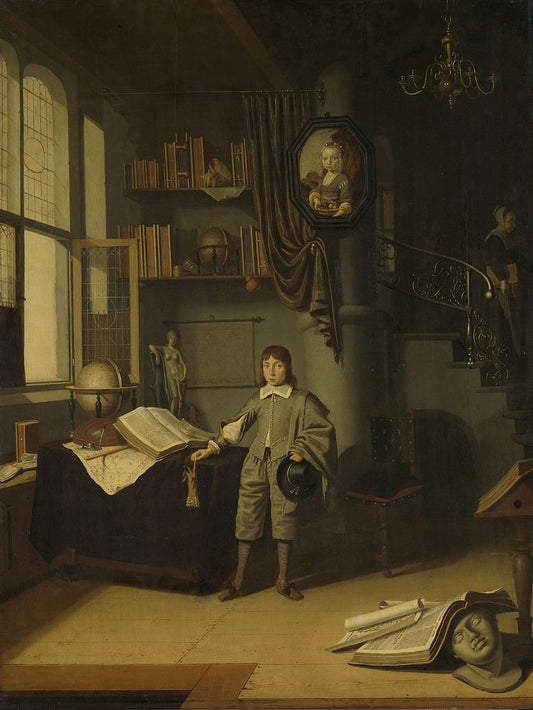 A Young Man in a Study, vintage artwork by Adriaen van Gaesbeeck, 12x8" (A4) Poster