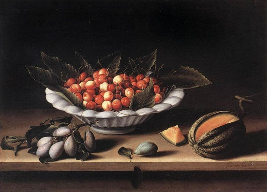 Cup of Cherries and Melon, vintage artwork by Louise Moillon, 12x8" (A4) Poster
