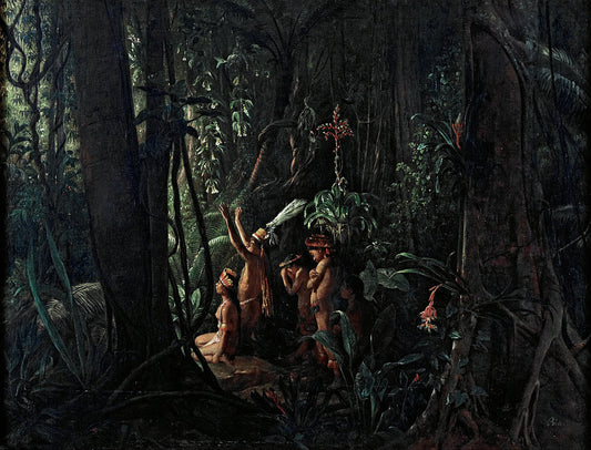 Amazonian Indians Worshiping the Sun God, vintage artwork by Francois-Auguste Biard, A3 (16x12") Poster Print