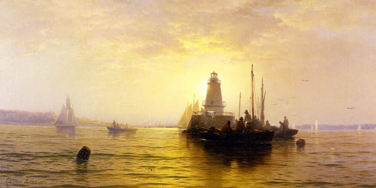 Sunset, New York Bay, vintage artwork by Edward Moran, 12x8" (A4) Poster
