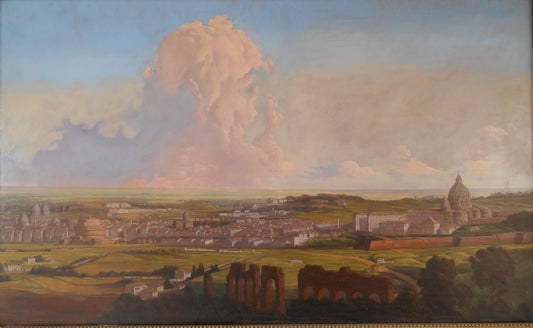 Italian Veduta, Rome seen from Prati with Vatican and Castel St. Angelo, vintage artwork by Attributed to Italian School 18th Century - Unknown, 12x8" (A4) Poster