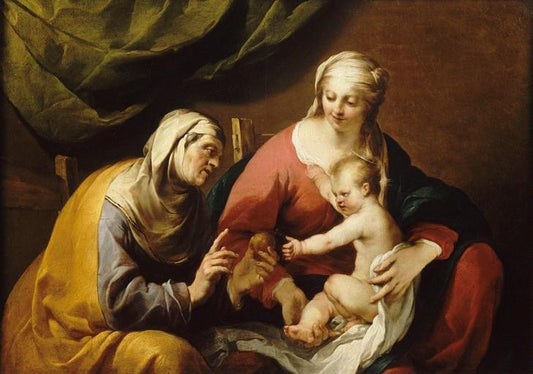 The Virgin and Infant jesus who Offers Saint Anne an Apple, vintage artwork by Jacques Blanchard, 12x8" (A4) Poster