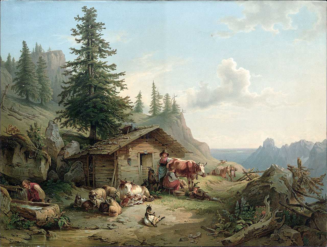 Alpine Hut, vintage artwork by Friedrich Gauermann, A3 (16x12") Poster Print