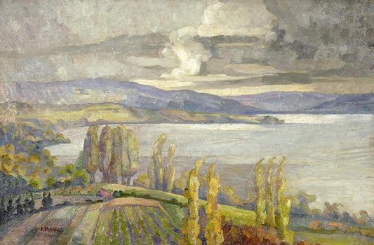 Landscape of Northern Greece (possibly Chalkidiki), vintage artwork by Konstantinos Maleas, 12x8" (A4) Poster