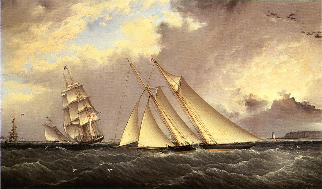 The 'Dauntless' off Sandy Hook, vintage artwork by James E. Buttersworth, A3 (16x12") Poster Print
