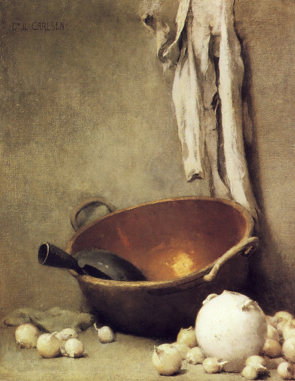 Copper Bowl, White Vase, Cloth and Onion, vintage artwork by Emil (Soren Emil) Carlsen, 12x8" (A4) Poster