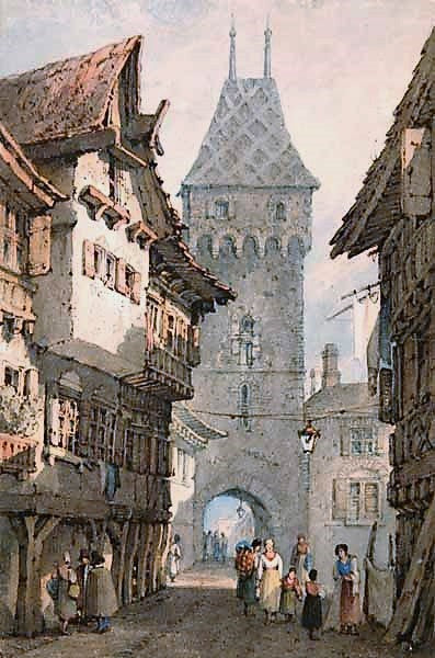Braubach, West Germany, vintage artwork by Samuel Prout, 12x8" (A4) Poster