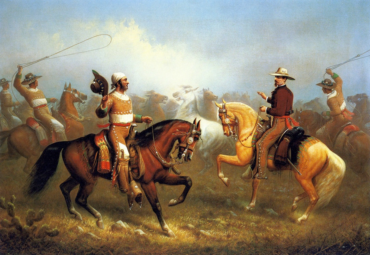 Roping Wild Horses, vintage artwork by James Walker, A3 (16x12") Poster Print