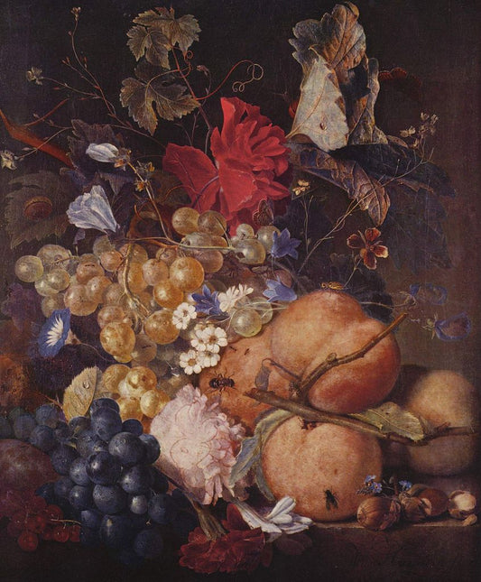 Fruit, Flowers and Insects, vintage artwork by Jan van Huysum, 12x8" (A4) Poster