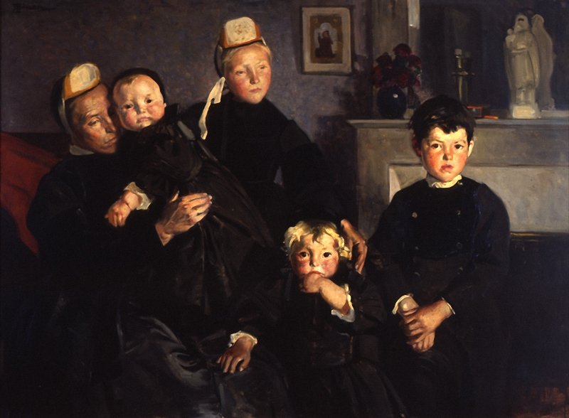 Family in Mourning, vintage artwork by Lucien Simon, 12x8" (A4) Poster