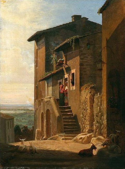 Street Life in Ariccia, vintage artwork by Hans  Jørgen Hammer, A3 (16x12") Poster Print