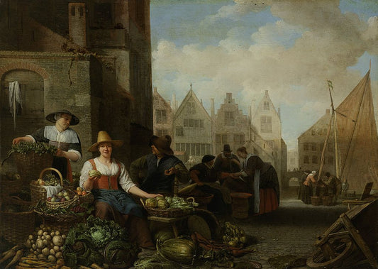 The Vegetable Market, vintage artwork by Hendrik Martensz. Sorgh, 12x8" (A4) Poster