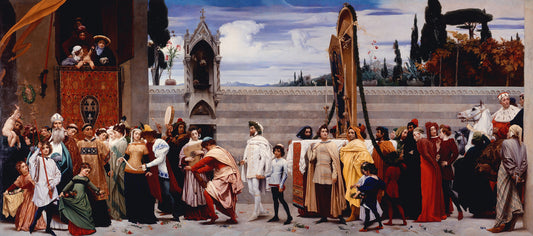 Cimabue's Celebrated Madonna is Carried in Procession Through the Streets of Florence, vintage artwork by Sir Frederic Lord Leighton, 12x8" (A4) Poster