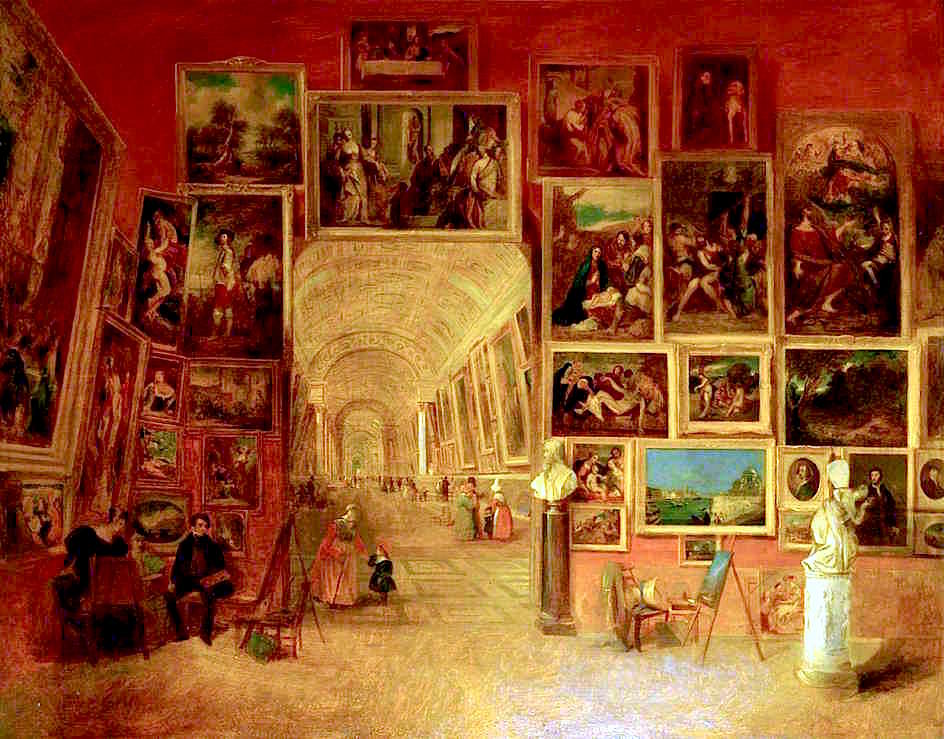 Main Gallery of the Louvre, Paris, vintage artwork by John Scarlett Davis, A3 (16x12") Poster Print