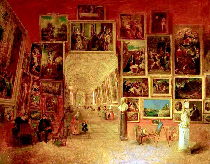 Main Gallery of the Louvre, Paris, vintage artwork by John Scarlett Davis, A3 (16x12