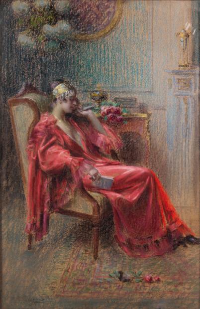Le Deshabille Rouge, vintage artwork by Delphin Enjolras, 12x8" (A4) Poster