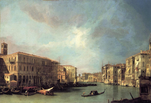 Grand Canal: Looking North from near the Rialto Bridge, vintage artwork by Canaletto, 12x8" (A4) Poster