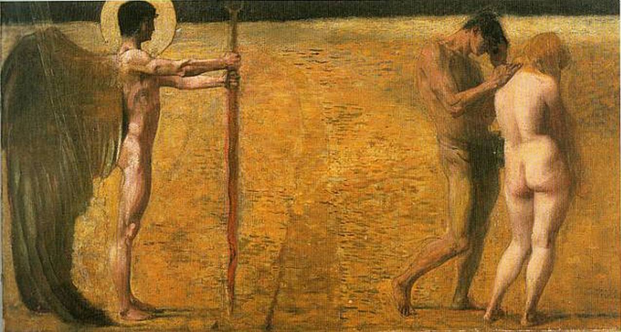 The Explusion from Paradise, vintage artwork by Franz von Stuck, 12x8" (A4) Poster