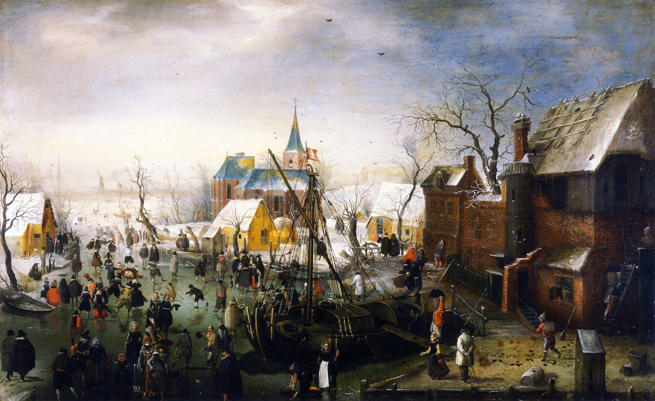 Winter Landscape with Peat Boat, vintage artwork by Hendrick Avercamp, 12x8" (A4) Poster