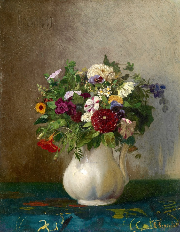 Still Life in a Jug, vintage artwork by Vasily  Petrovich Vereshchagin, 12x8" (A4) Poster