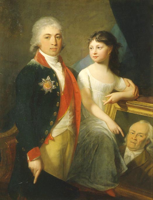 Portrait of Ivan Muravyev-Apostol with Daughter, vintage artwork by Jean Laurent Mosnier, 12x8" (A4) Poster
