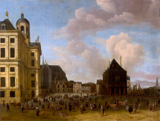 View of Dam Square, with the Old Weigh House, vintage artwork by Abraham Jansz. Storck, 12x8" (A4) Poster