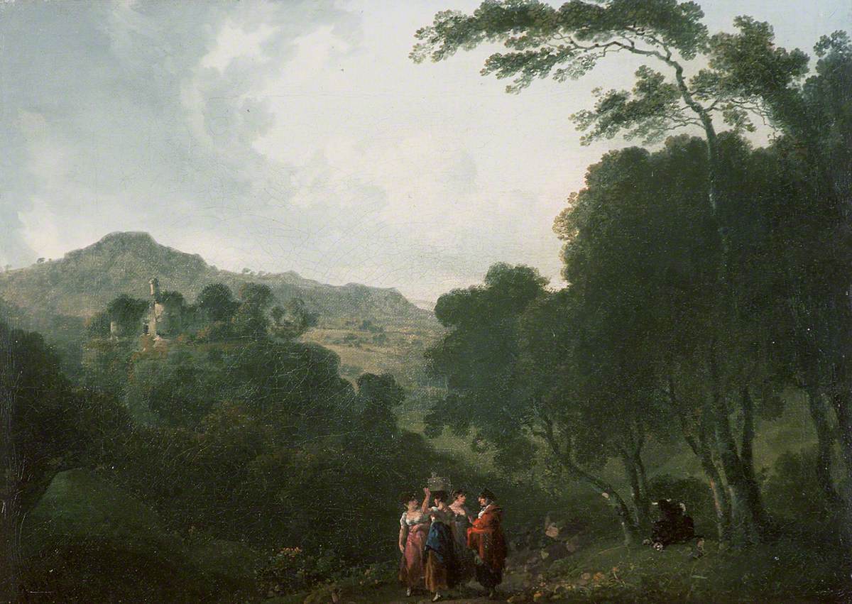 Skenfrith Castle, vintage artwork by Julius Caesar Ibbetson, 12x8" (A4) Poster