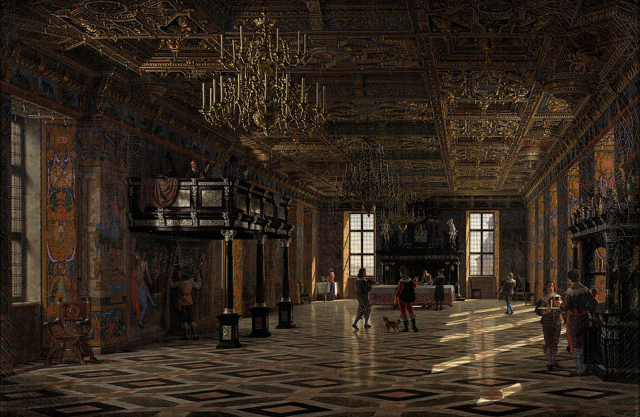 The Great Hall at Frederiksborg Castle during the Reign of Christian IV, vintage artwork by Heinrich Hansen, A3 (16x12") Poster Print