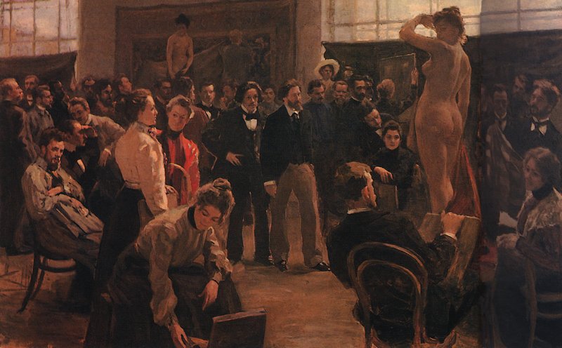 At Ilya Repin's Studio in the Arts Academy, vintage artwork by Boris Mikhailovich Kustodiev, 12x8" (A4) Poster