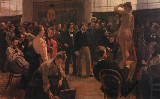 At Ilya Repin's Studio in the Arts Academy, vintage artwork by Boris Mikhailovich Kustodiev, 12x8" (A4) Poster