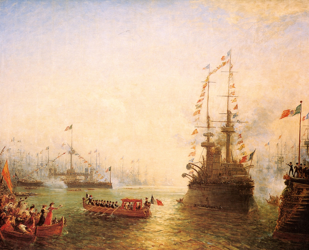 Visite du president Loubet aux escadres française et italienne à Toulon, vintage artwork by Felix-Francois-Georges-Philbert Ziem, 12x8" (A4) Poster