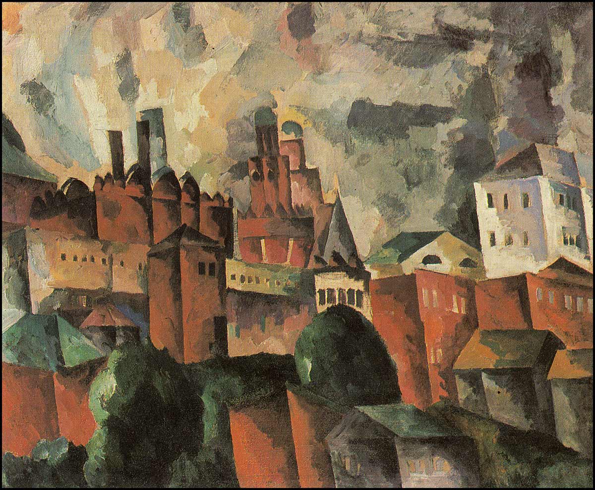 Landscape with a Pink Tower, vintage artwork by Aristarkh Lentulov, 12x8" (A4) Poster