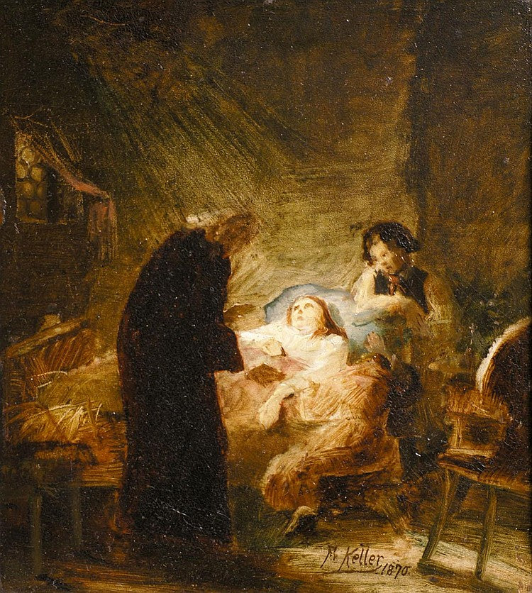 The Sickbed, vintage artwork by Friedrich von Keller, 12x8" (A4) Poster