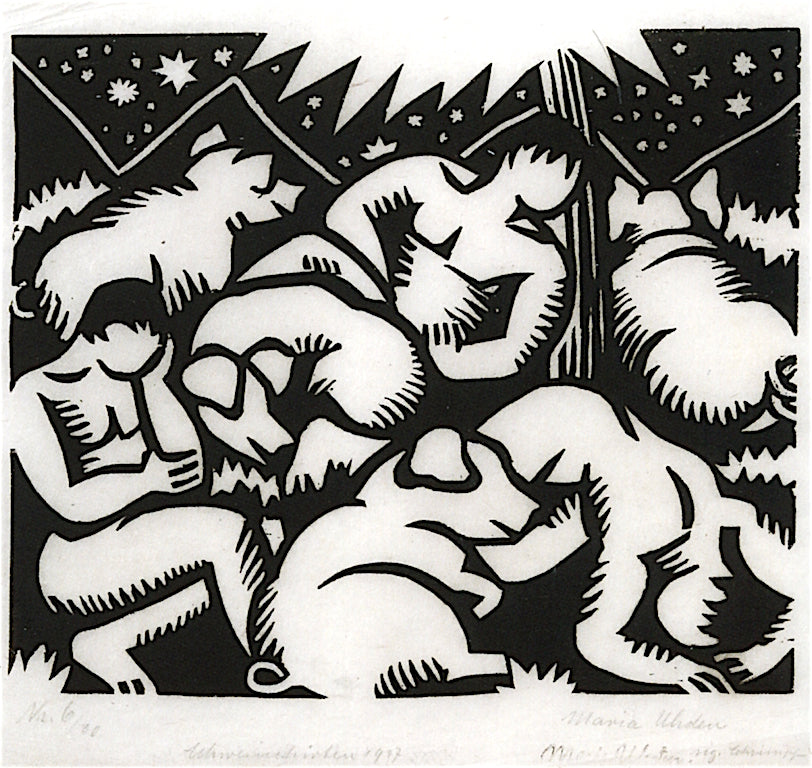 Swineherds, vintage artwork by Maria Uhden, 12x8" (A4) Poster