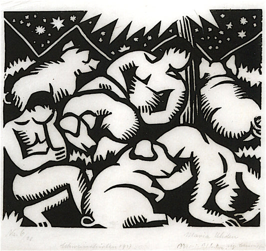 Swineherds, vintage artwork by Maria Uhden, 12x8" (A4) Poster