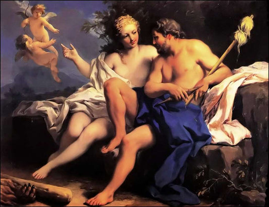 Hercule and Omphale, vintage artwork by Jacopo Amigoni, 12x8" (A4) Poster