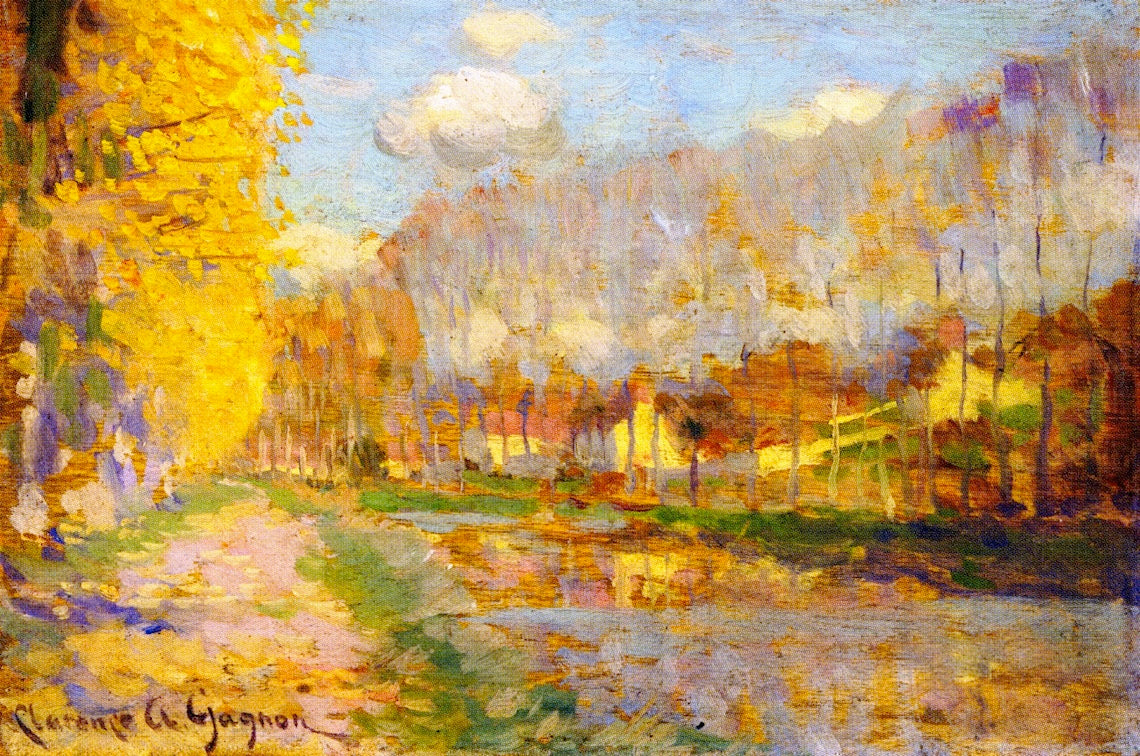 Canal du Loing, Moret, vintage artwork by Clarence Gagnon, 12x8" (A4) Poster