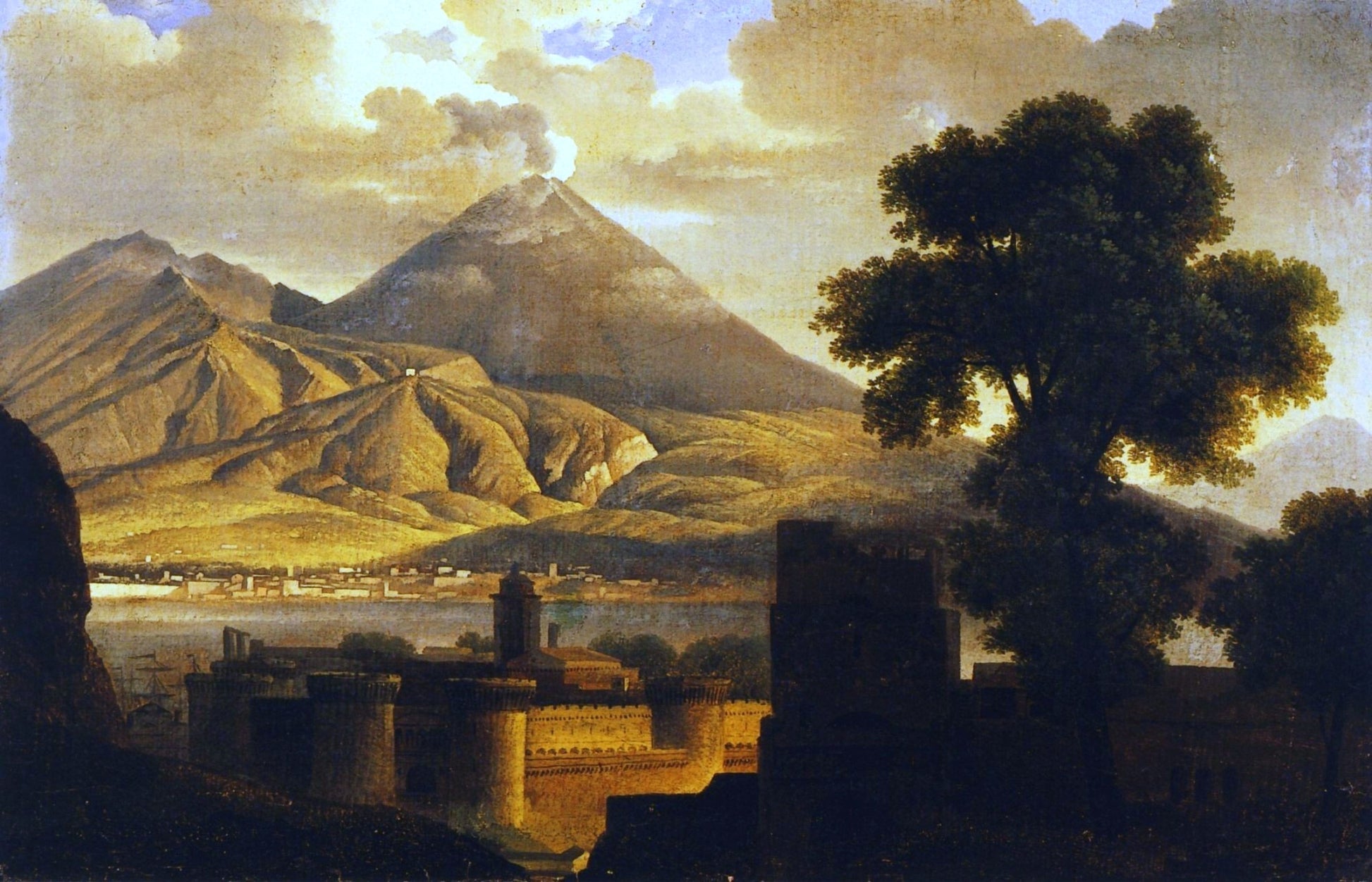 Landscape with Vesuvius, vintage artwork by Anne-Louis Girodet de Roussy-Trioson, 12x8" (A4) Poster