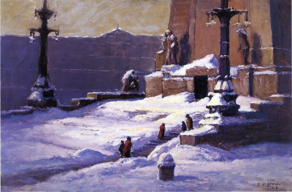 Monument in the Snow, vintage artwork by Theodore Clement Steele, 12x8" (A4) Poster