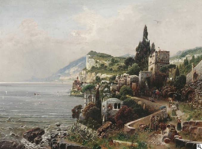 On the Ligurian Coast, vintage artwork by Robert Alott, 12x8" (A4) Poster